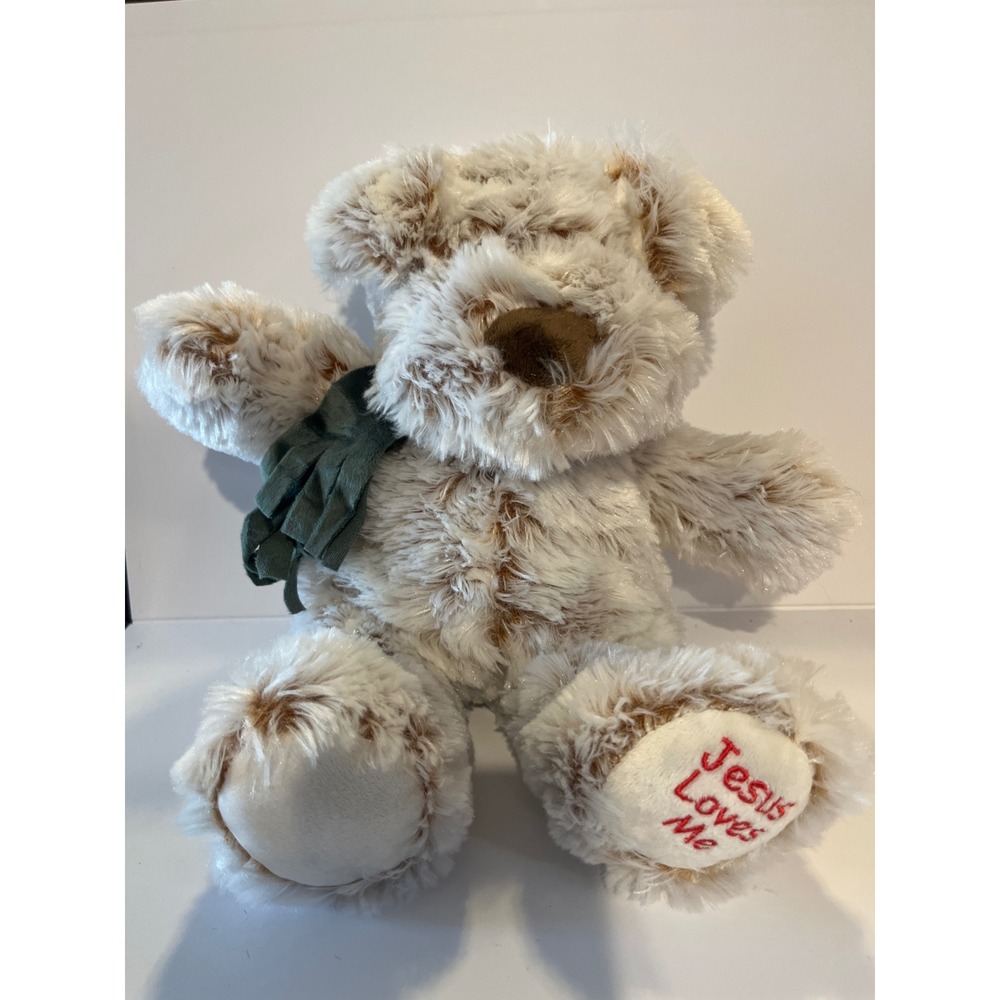Fiesta 10 inch Sitting Dog Jesus Loves Me Embroidered Shaggy Plush Scarf X15464